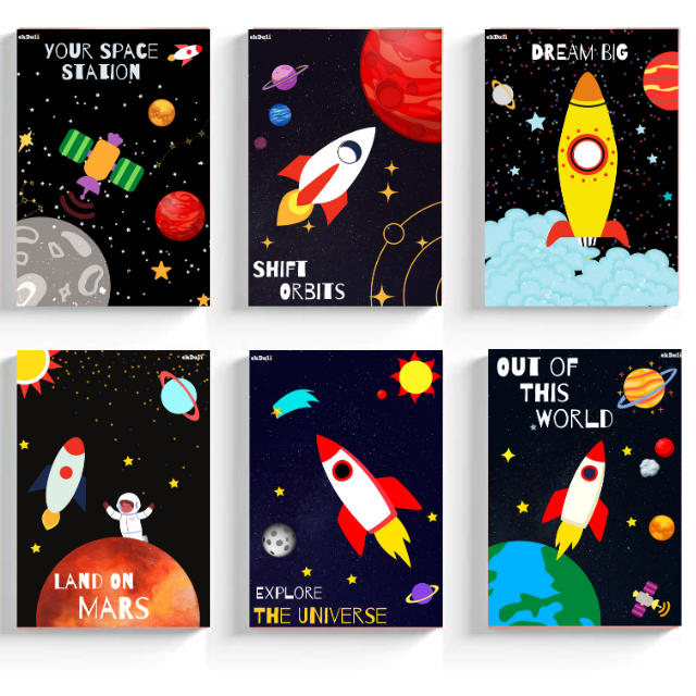 Outer Space prints for Kids Room ( 6 Pieces)